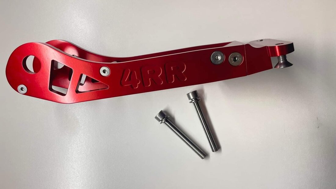 4RR Tohatsu tiller extension arm — red anodised billet